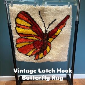 Vintage Colorful Butterfly Latch Hook Rug